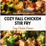 Golden chicken and rice skillet with broccoli and vegetables for a heart healthy chicken stir fry meal